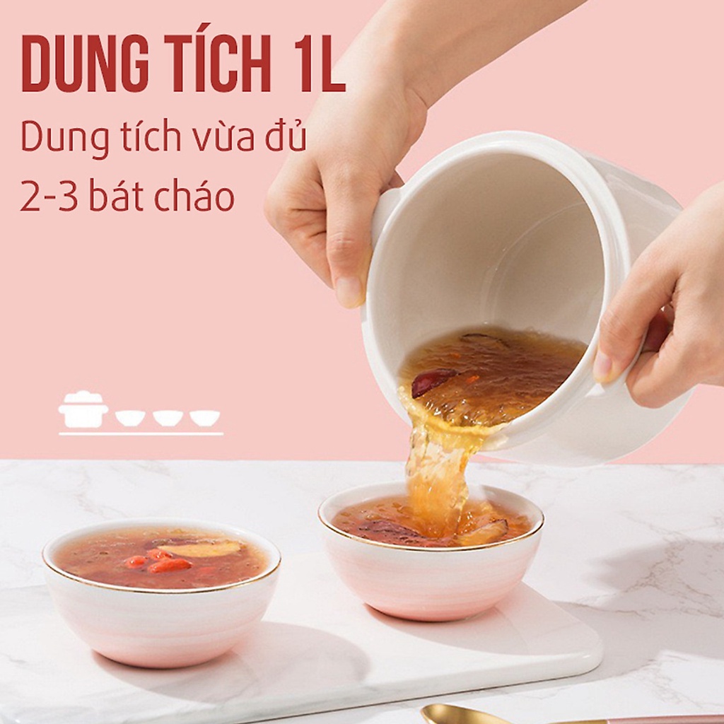 Nồi nấu cháo chậm SEKA 1L cho bé ăn dặm - Ninh hầm hấp cách thuỷ chưng yến đa năng Lòng Nồi Bằng Sứ Giữ Nhiệt Tốt Hơn
