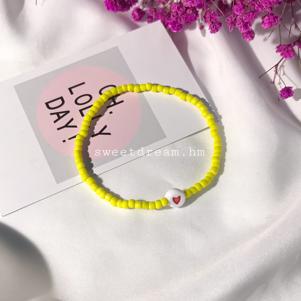 Vòng tay hạt cườm nhiều màu mix trái tim, vòng tay handmade xinh xắn