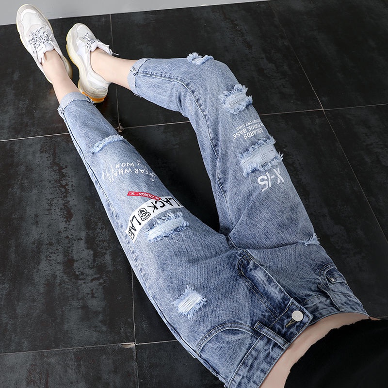 Quần Jeans Dài Rách Gối Thời Trang Dành Cho Nữ