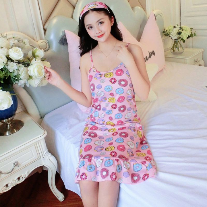 Đầm Ngủ Hai Dây In Họa Tiết Xinh Xắn Dành Cho Nữ