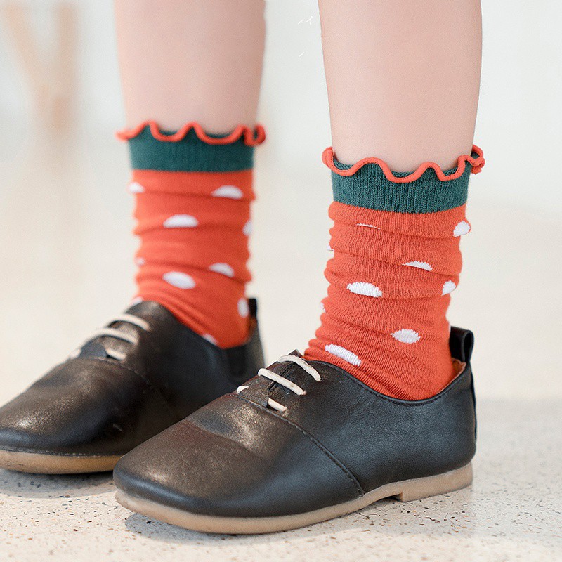 Tất cotton dài họa tiết sọc dễ thương cho bé gái