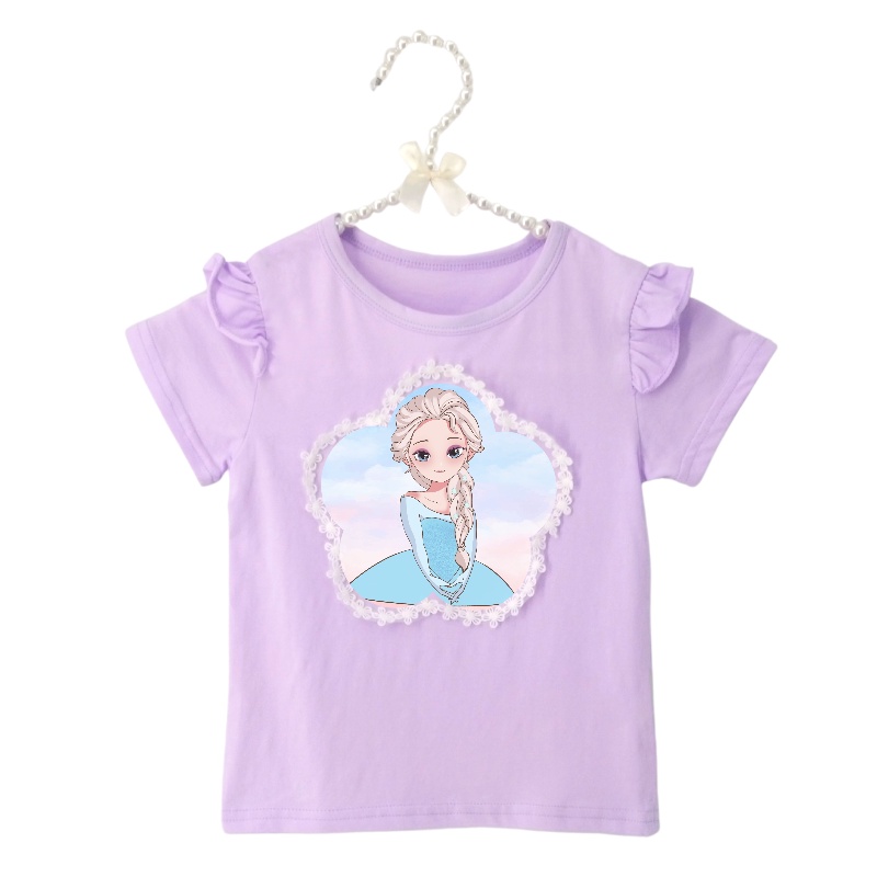 Áo Thun Cotton Họa Tiết Hoạt Hình Công Chúa Xinh Xắn Cho Bé Gái
