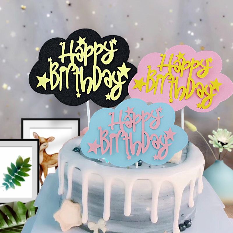 Trang trí bánh kem , phụ kiện trang trí bánh  que happy birthday mây