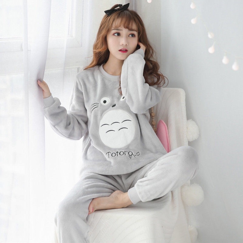 Bộ đồ ngủ nữ - Quần áo ngủ mặc ở nhà dài tay vải bông nhung mềm mịn mùa đông xuân thu hè dễ thương hot