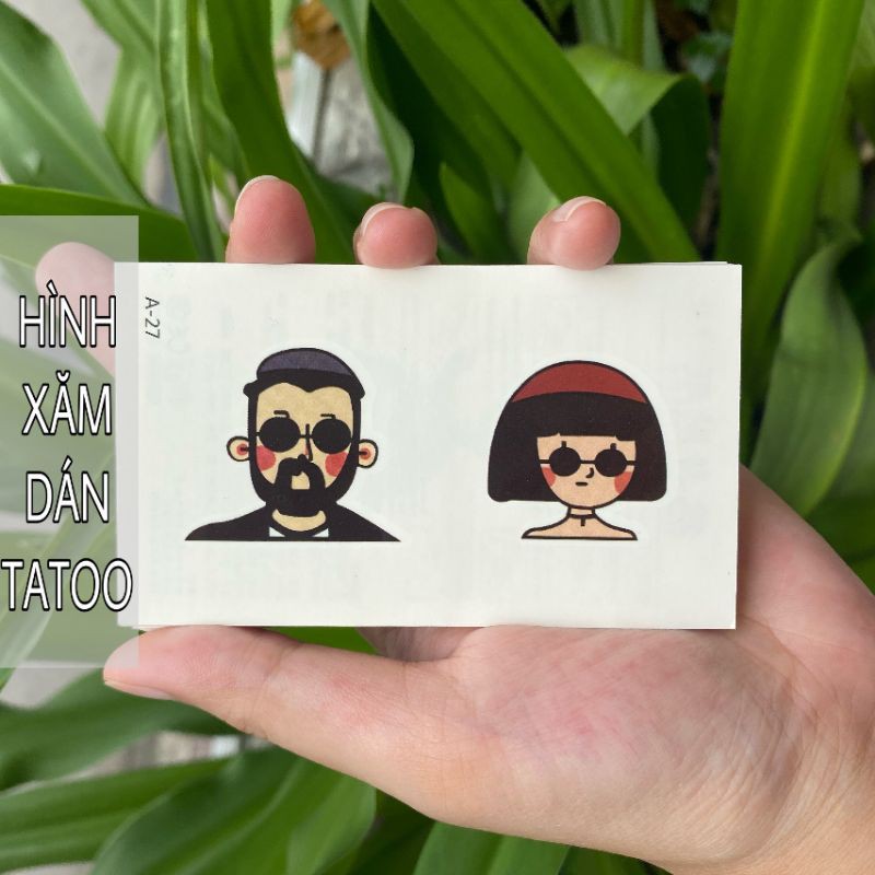 Hình xăm cặp đôi kính đen a27. Tatoo dán tạm thời size 10x6cm