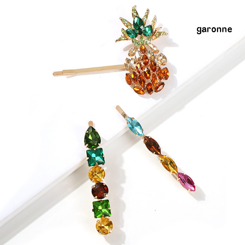 Set 3 Kẹp Tóc Đính Đá Nhân Tạo Nhiều Màu Thời Trang Cho Nữ