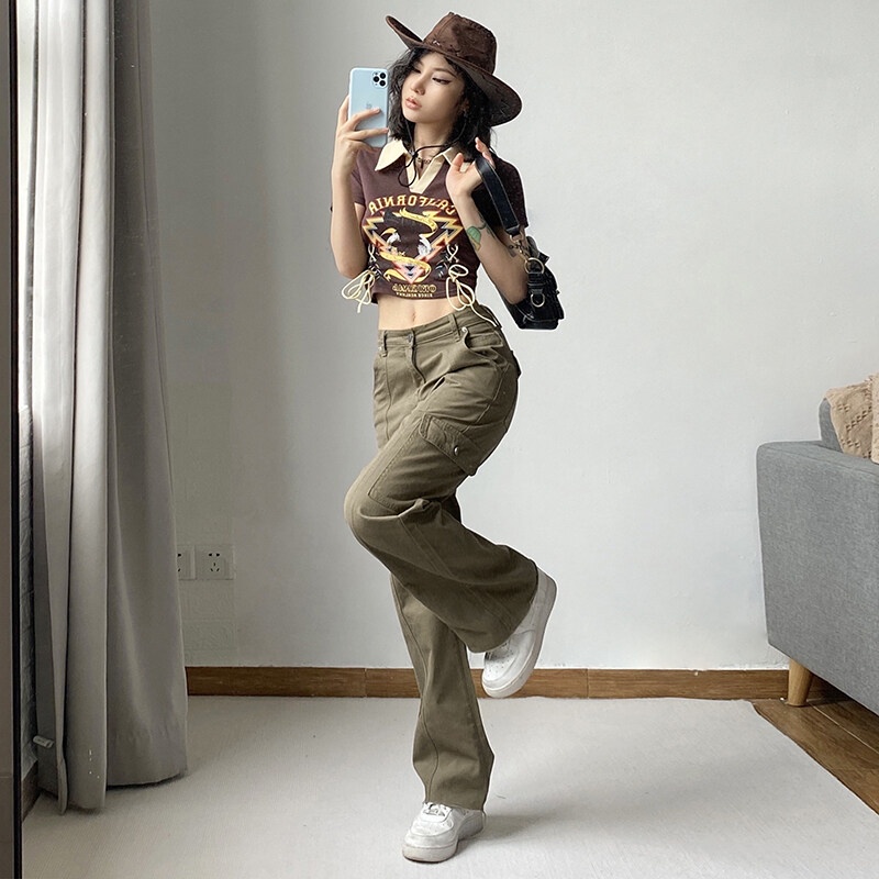 Kliou 2023 Mới vào mùa hè Quần KLIOU vải denim lưng cao ống rộng phong cách retro Mỹ thời trang