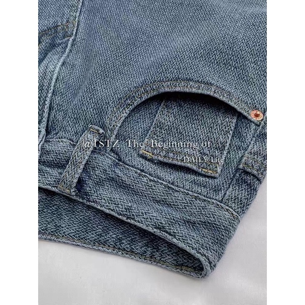 Quần jeans ống suông hoạ tiết ziczac mờ phong cách Hàn Quốc Aimee closet