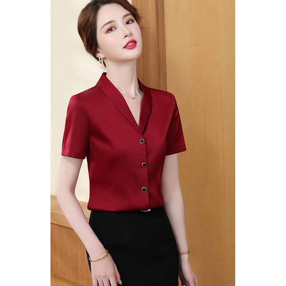 Áo sơ mi cộc tay kiểu dáng Hàn Quốc Chất lịa ngọc trai D10