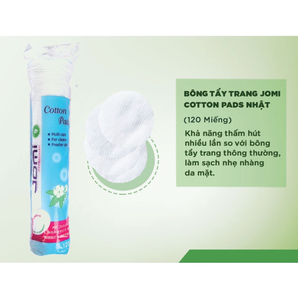 Bông Tẩy Trang Cao Cấp JOMI Nhật Bản: 100% cotton thiên nhiên, Không xơ bông, Siêu tiết kiệm dung dịch.