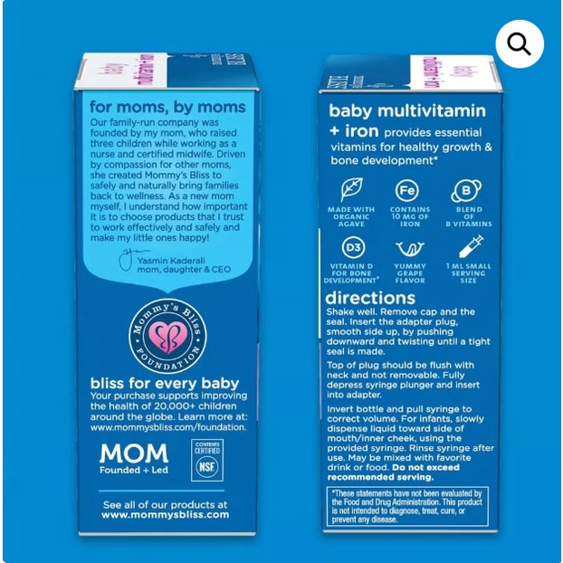 Vitamin Tổng Hợp chứa sắt hữu cơ Mommy's Bliss Baby Multivitamin + Iron Organic Drop - cho bé từ 2 tháng