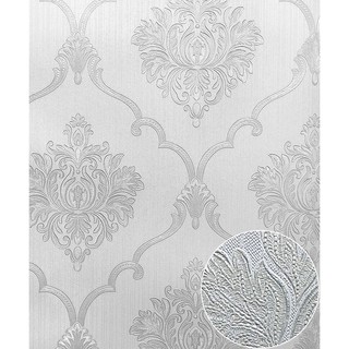 Giấy dán tường hoa văn cổ điển châu âu màu trắng, giấy siêu đẹp