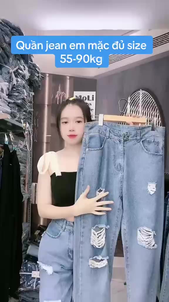 Quần jean baggy nữ Big Size Lưng Cao Rách bụi, phong cách hàn quốc, màu xanh đá phom TO rộng đủ size 4153 Có Lưng Chun | BigBuy360 - bigbuy360.vn