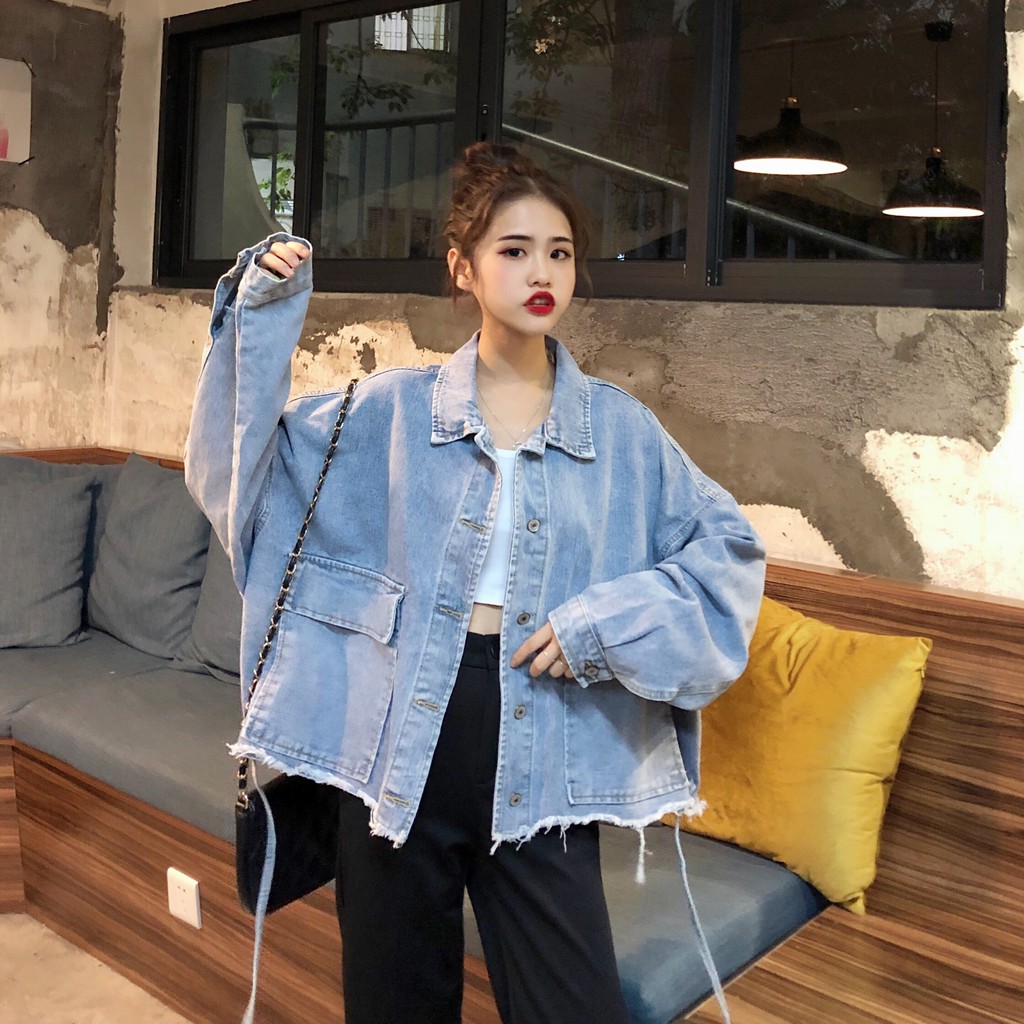 [Hàng order] Áo khoác bò dáng rộng trẻ trung áo denim dài tay A604