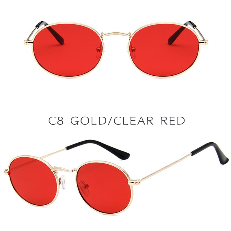 Kính mát chống tia UV400 gọng kim loại tròng oval phong cách retro thời trang unisex