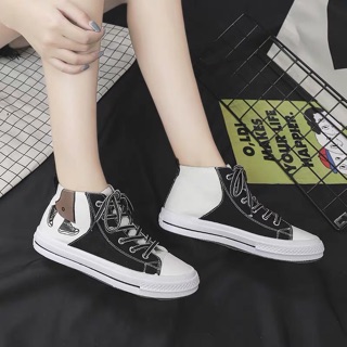 Giầy nữ cao cổ hoạ tiết giày sneaker