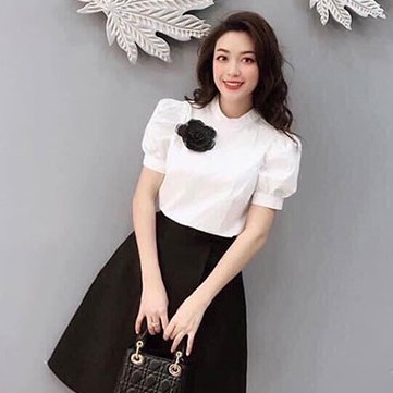 Áo sơ mi công sở nữ cổ tàu tay lỡ cài nơ cực xinh (Cam kết hàng y hình)