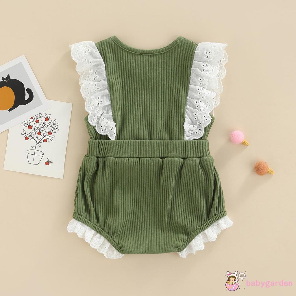 Bộ Áo Liền Quần Dệt Kim Không Tay Phối Ren Hoa Xinh Xắn Cho Bé Gái 0-18 Tháng Tuổi