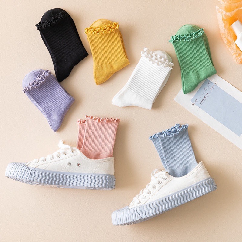 TL10. Tất len vân sọc cổ viền bèo tiểu thư Lolita tông Pastel lẻ