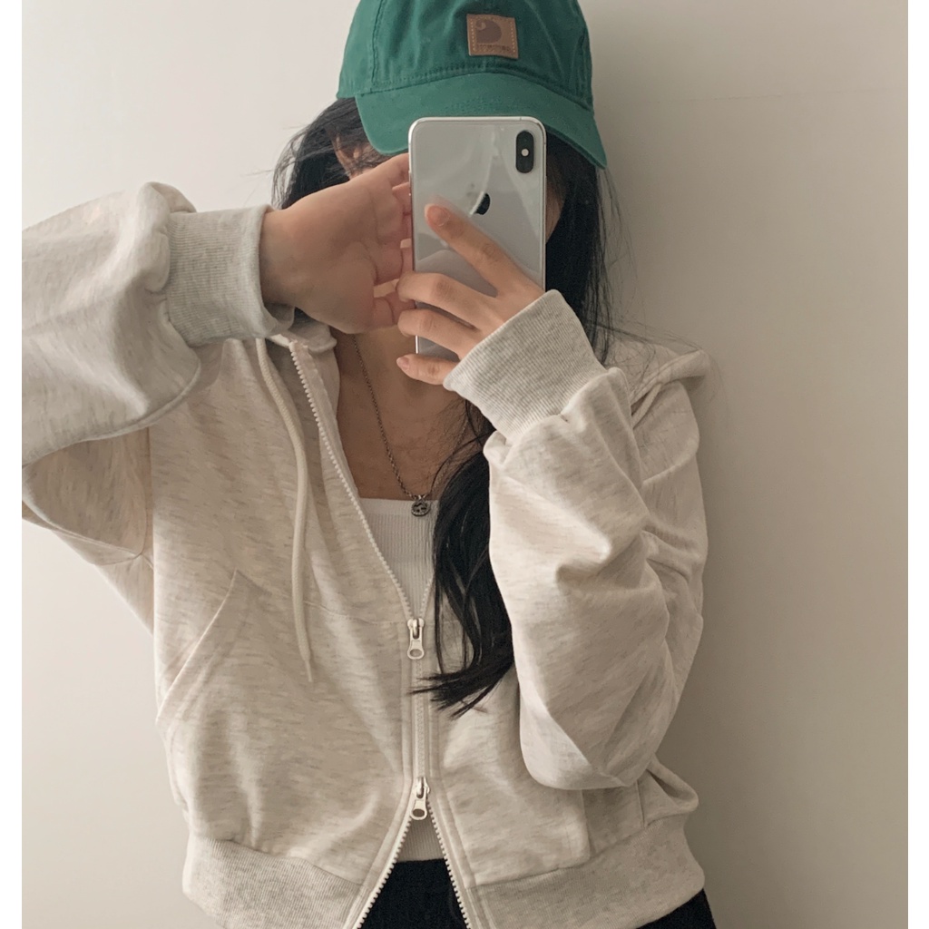 Áo khoác hoodie zip crop top Brandi/Sugar Powder order chính hãng Hàn Quốc