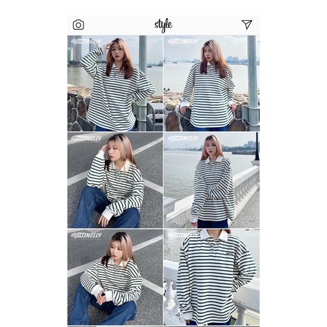 Áo sweater polo nelly dài tay sale (có sẵn) wussup xanh lá kẻ nhỏ