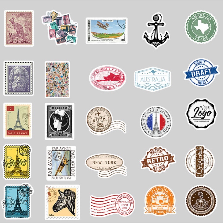Sticker TEM VINTAGE nhựa PVC không thấm nước, dán nón bảo hiểm, laptop, điện thoại, Vali, xe