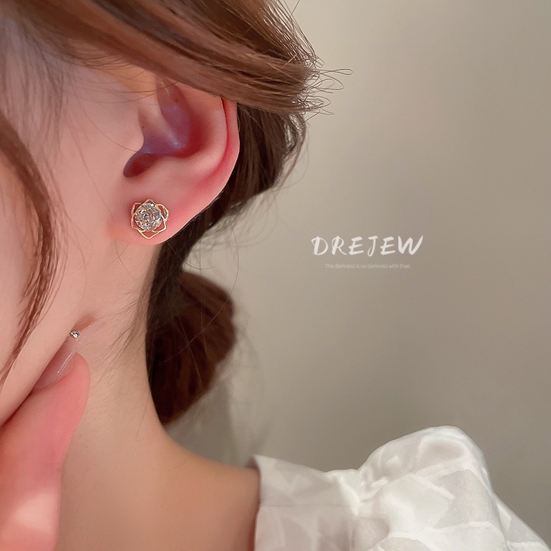 DREJEW Set 6 khuyên tai kiểu bông hoa đính đá zircon thời trang Hàn Quốc dành cho nữ