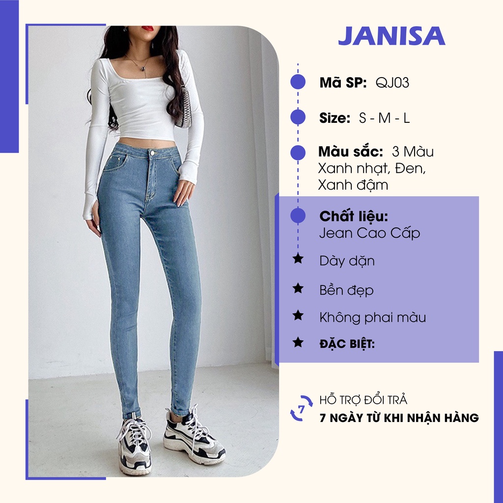 Quần jean nữ lưng cao co giãn dáng ôm skinny có túi trơn dài basic JANISA QJ03 | BigBuy360 - bigbuy360.vn