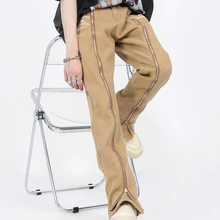 Quần Jean Dài Phối Khóa Kéo Phong Cách Hip Hop Đường Phố Cá Tính Cho Nam