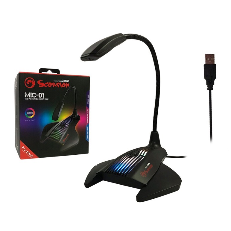 Micro Máy Tính MARVO MIC 01 - CÓ ĐÈN LED RGB - Kết Nối Cổng USB. Hàng Chính Hãng, Full Box