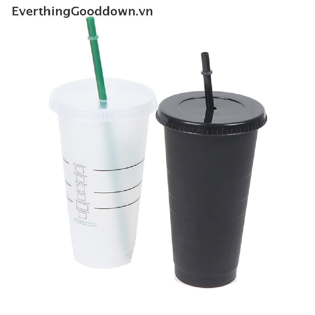 Everthinggood Cốc Uống Cà Phê Bằng Nhựa Mờ Có Ống Hút Thay Đổi Màu Sắc