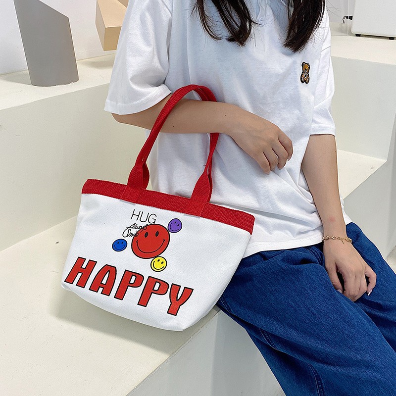 Túi Đeo Vai Vải canvas In Hình Mặt Cười Thời Trang Cho Nữ