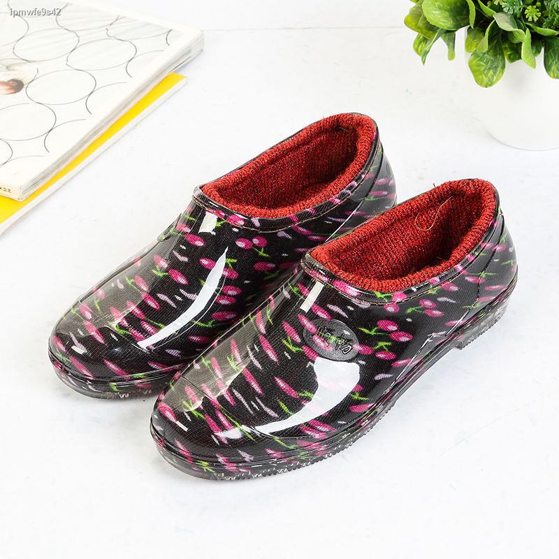 Bông sang trọng giày đi mưa phụ nữ không thấm nước cao su overshoes ủng thấp cổ người lớn chống trượt thời trang mùa đôn