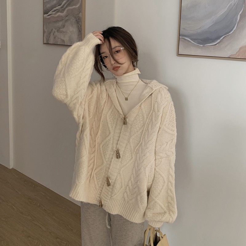 Áo len cardigan có mũ kiểu mới Thu Đông 2021