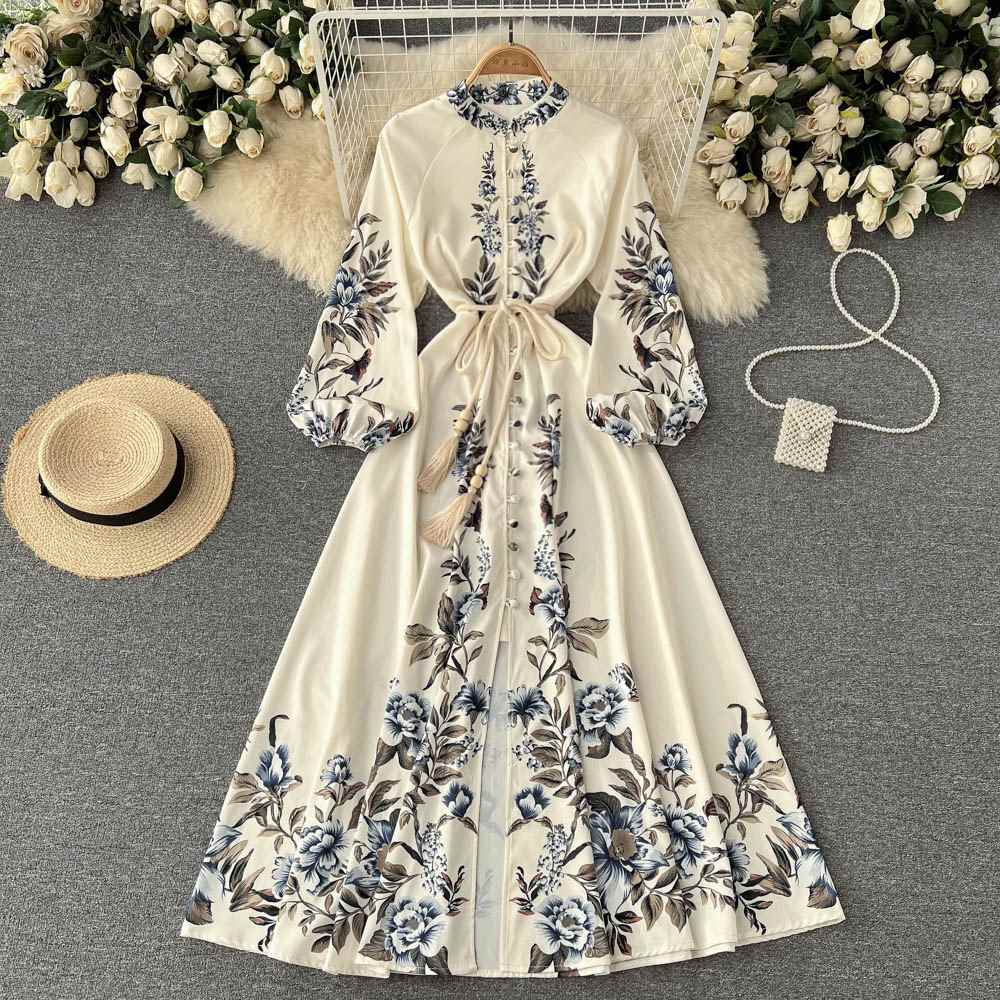 Đầm Cổ Bẻ Tay Dài Ôm Eo In Họa Tiết Phong Cách Âu Mỹ Thời Trang Cao Cấp H4477 Đầm Xòe Thiết Kế Xinh Xắn Nữ Tính