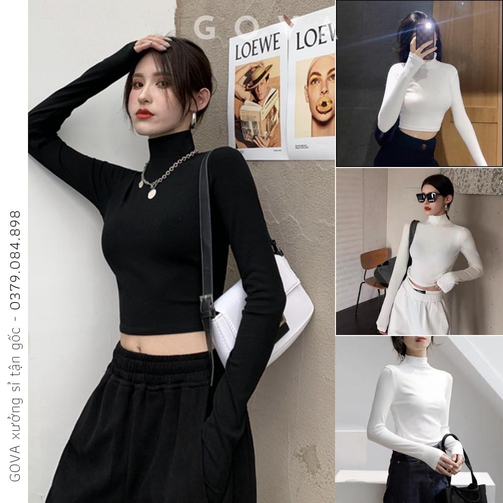 Áo Croptop TAY DÀI CỔ LỌ Thun Borip Kiểu Sexy Nữ, Áo Thun Ôm Body Đẹp GOVA