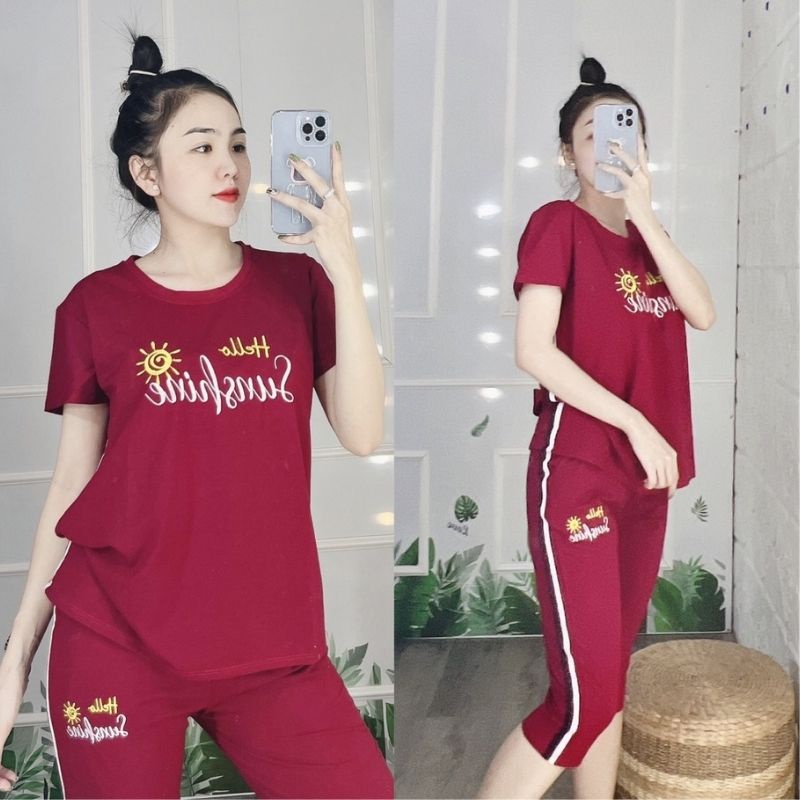 Đồ bộ mặc nhà nữ ngủ quần lửng bigsize thun cotton mùa hè đẹp dễ thương sang chảnh trung niên cho mẹ  ESHOP DB21