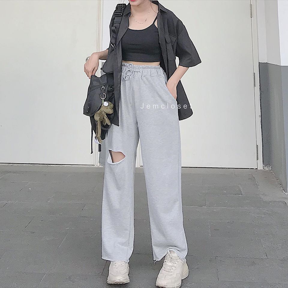 [Mã WASTUP5 giảm 10% tối đa 20K đơn 99K] Quần ống rộng rách gối jem tôn dáng style unisex dưới 60kg - Lyza Store | BigBuy360 - bigbuy360.vn