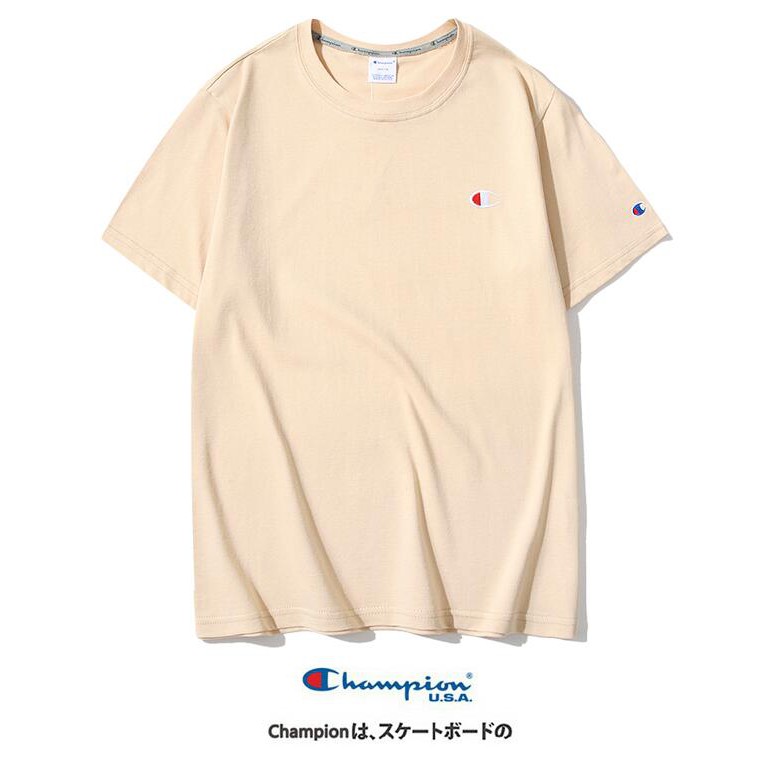 Áo Thun Cotton Tay Ngắn Thêu Chữ Champion Đơn Giản Thời Trang Cho Nam Nữ