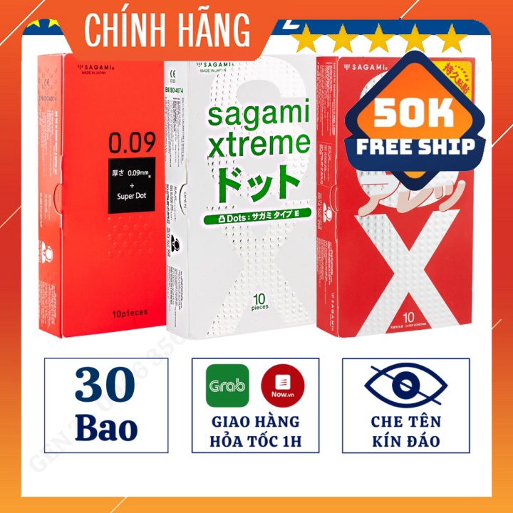 COMBO Bao Cao Su SAGAMI CÓ GAI 3 hộp 30 chiếc - Sagami Super Dot 009 + Xtreme White Box + Feel Long