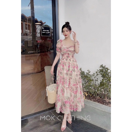 Váy đầm maxi hoa rúm ngực hàng thiết kế đuôi cá sang chảnh
