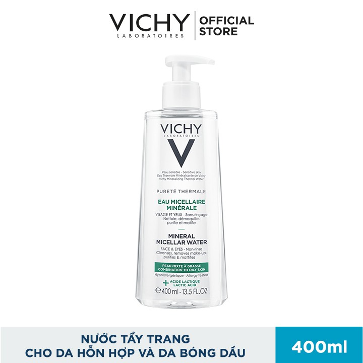 Nước tẩy trang cho da hỗn hợp và da bóng dầu Vichy Mineral Micellar Water Pureté Thermale 400ml