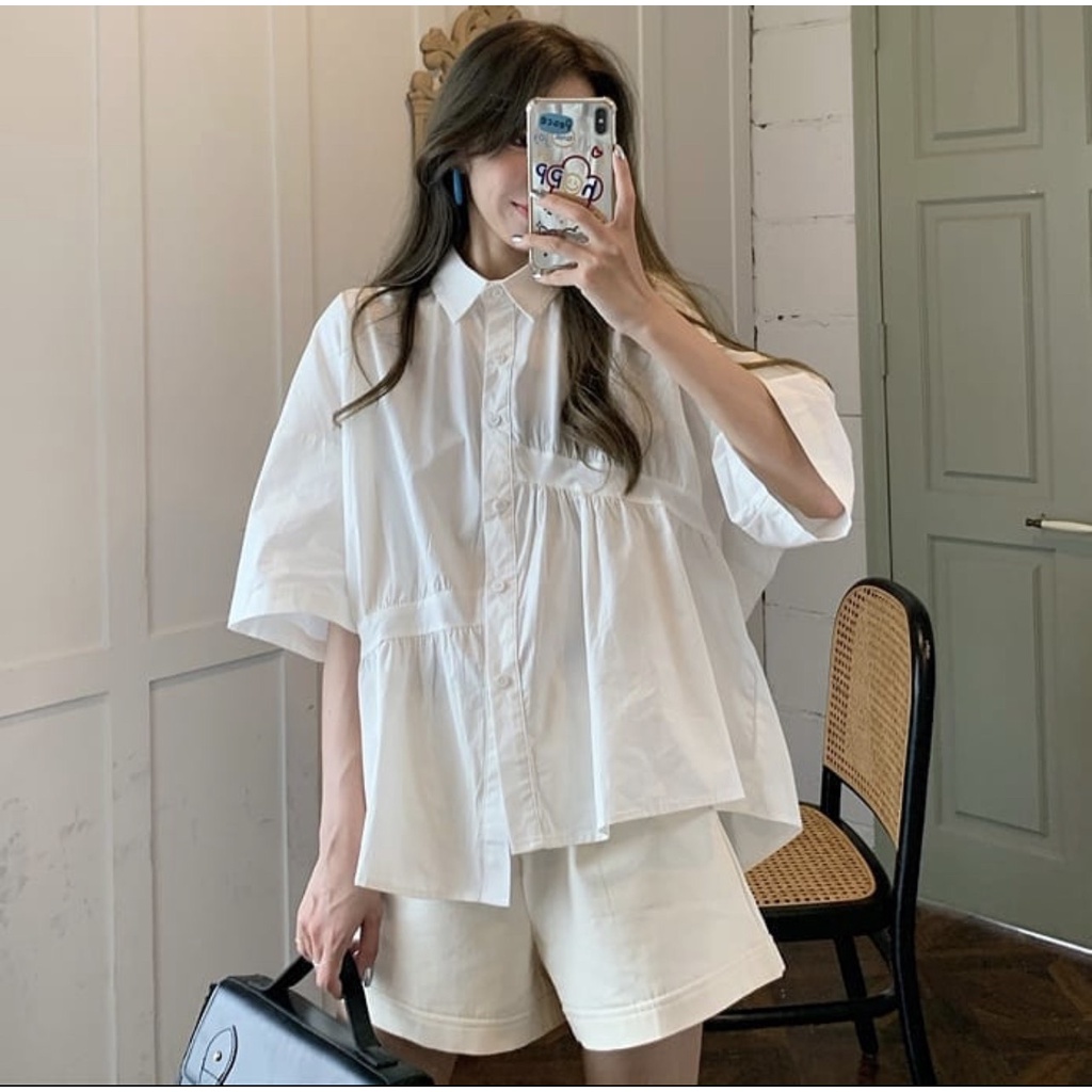 [Có sẵn] [FreeShip] [Ảnh thật] Áo sơ mi babydoll trắng form to rộng / Babydoll trắng dáng mới ah