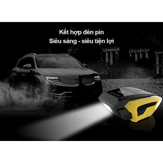 Máy bơm lốp ô tô, bơm xe hơi màn hình điện tử led tự ngắt kết hợp đèn pin siêu sáng ATJ-1166 12V 120W