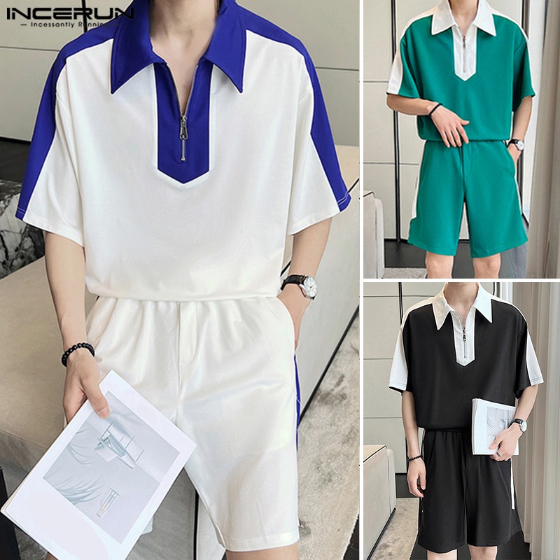 Set đồ INCERUN gồm áo thun tay ngắn và quần short thời trang thể thao năng động cho nam