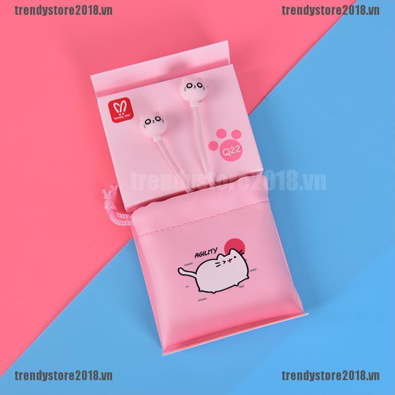 Tai Nghe Hình Mèo Dễ Thương Có Dây Kèm Túi Đựng
