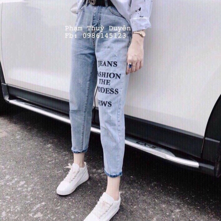Quần Baggy Jean Nữ Trơn Phối Chữ (Hình Thật) MS 4042 | BigBuy360 - bigbuy360.vn