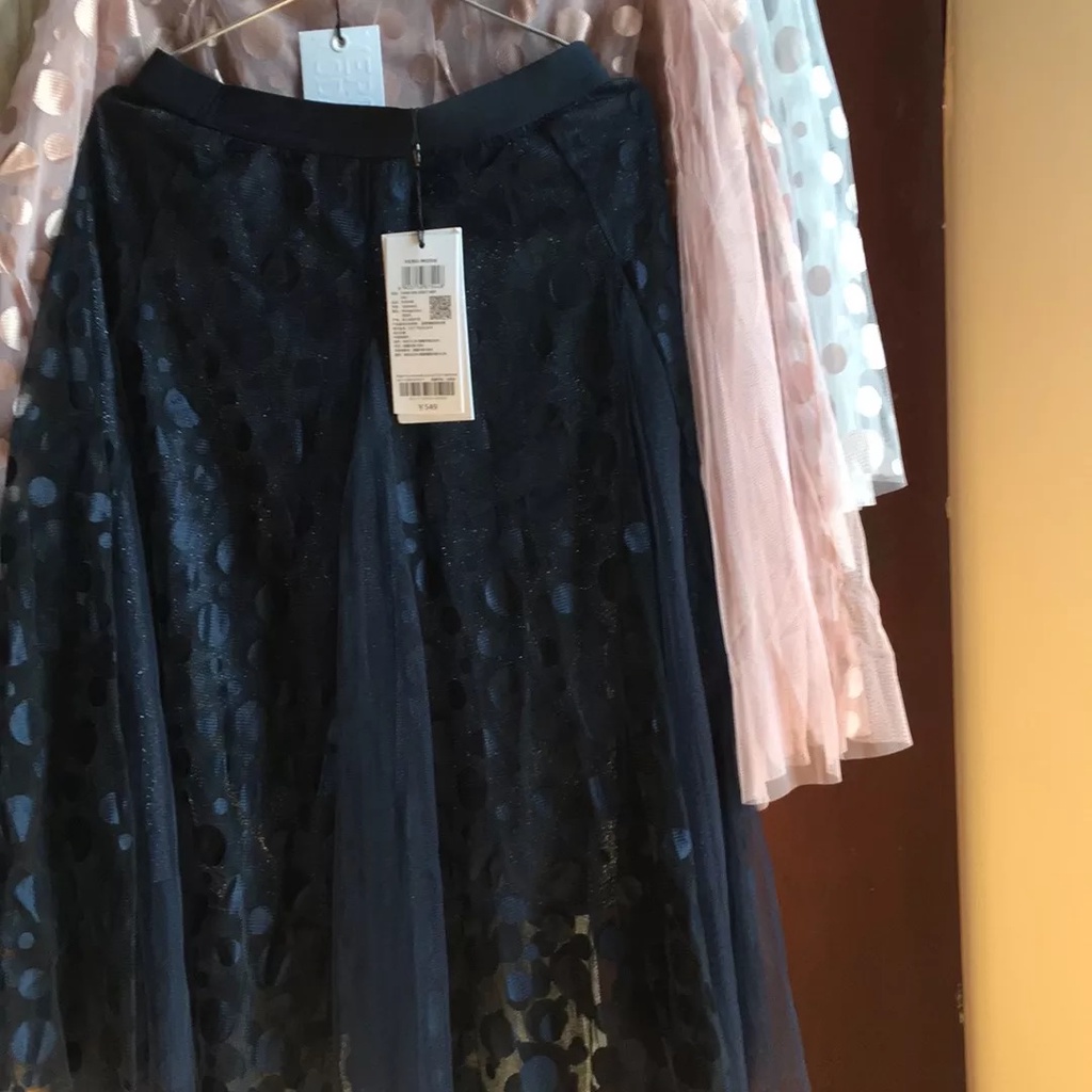 Vero Moda Chân Váy Midi Xếp Tầng Đan Dây Giữa Eo Lưới Xuyên Thấu Chấm Bi Cho Nữ 32111G001