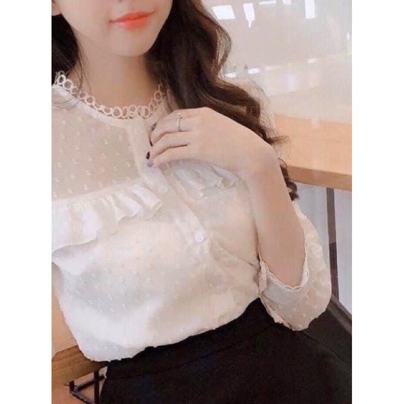Áo ren hạt gạo tay phồng