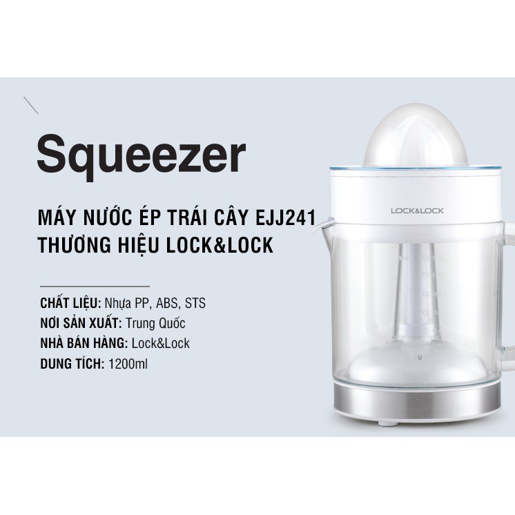 [Mã ELHA22 giảm 5% đơn 300K] Máy ép nước cam fruit Lock&amp;Lock màu trắng EJJ241 (1.2L) - Hàng chính hãng